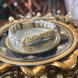 Hemp Bracelet with Pewter Shark on Carved Bone Plaque